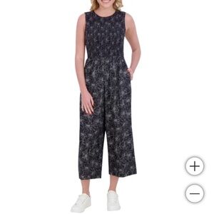 NWT Andrew Marc Wide Leg Jumpsuit Black and White Floral Pattern